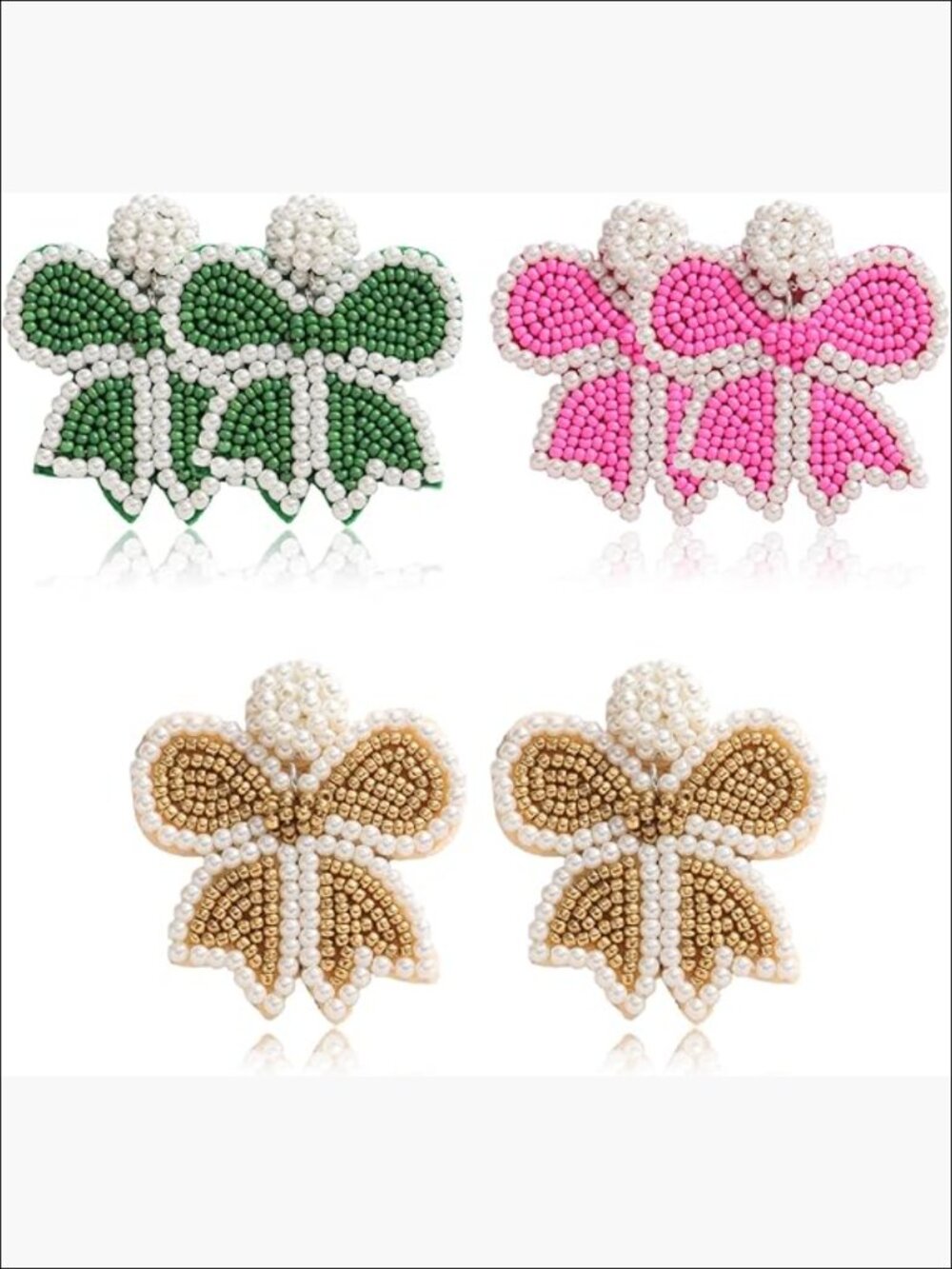 Handmade Beads Bowknot Drop Dangle Earrings Set for Women Holiday Gift